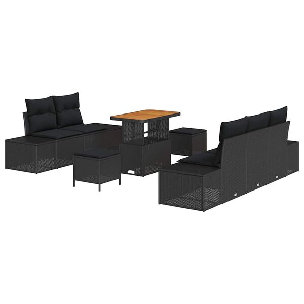 vidaXL Ensemble de canap&eacute; de jardin avec coussin 8 pcs Noir polyrotin