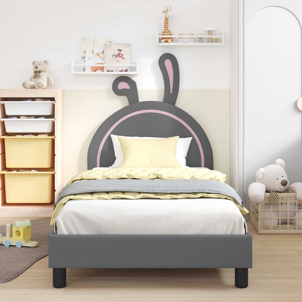 vidaXL Cadre de lit pour enfants avec t&ecirc;te de lit Gris clair PU