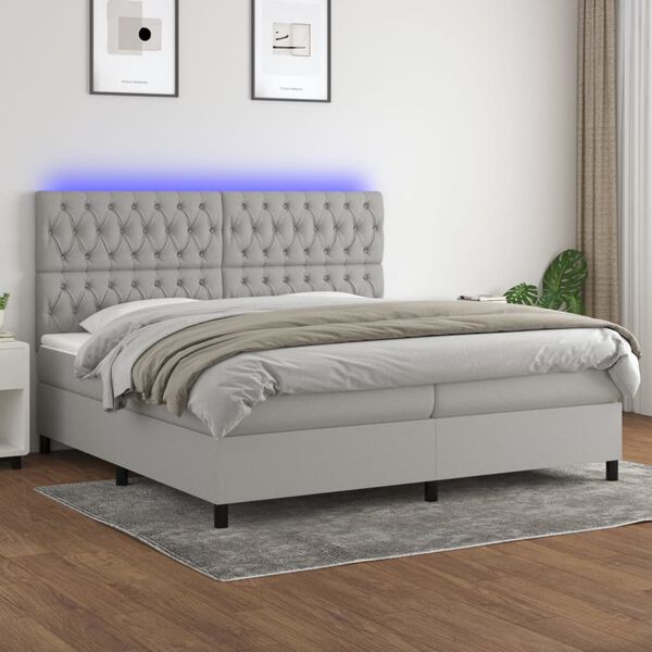 vidaXL Sommier &agrave; lattes de lit et matelas et LED Gris clair 200x200 cm