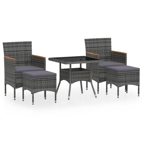 vidaXL Ensemble &agrave; Manger jardin 5 pcs r&eacute;sine tress&eacute;e verre tremp&eacute; Gris