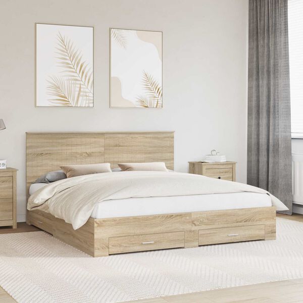 vidaXL Cadre de lit Ch&ecirc;ne Sonoma 180 x 200 cm Bois d'ing&eacute;nierie