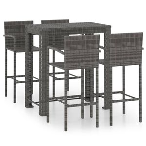 vidaXL Ensemble de bar d'ext&eacute;rieur 5 pcs accoudoir R&eacute;sine tress&eacute;e Gris