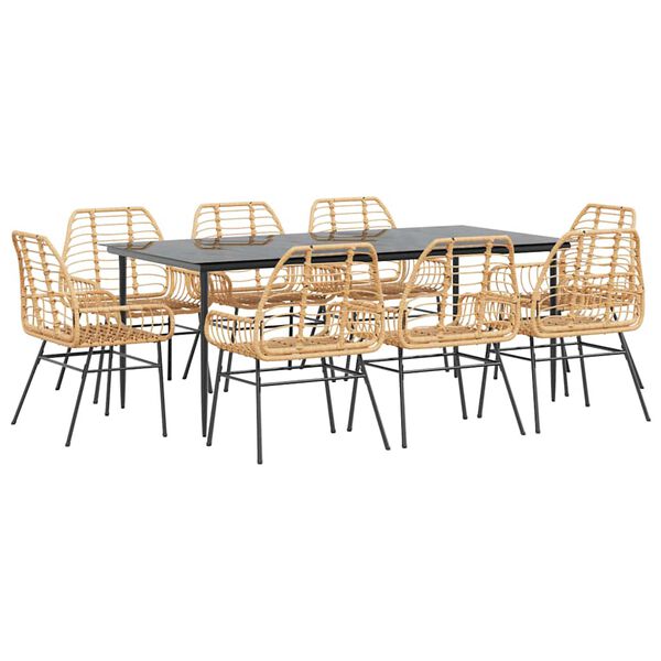 vidaXL Ensemble &agrave; manger de jardin 9 pcs marron r&eacute;sine tress&eacute;e verre