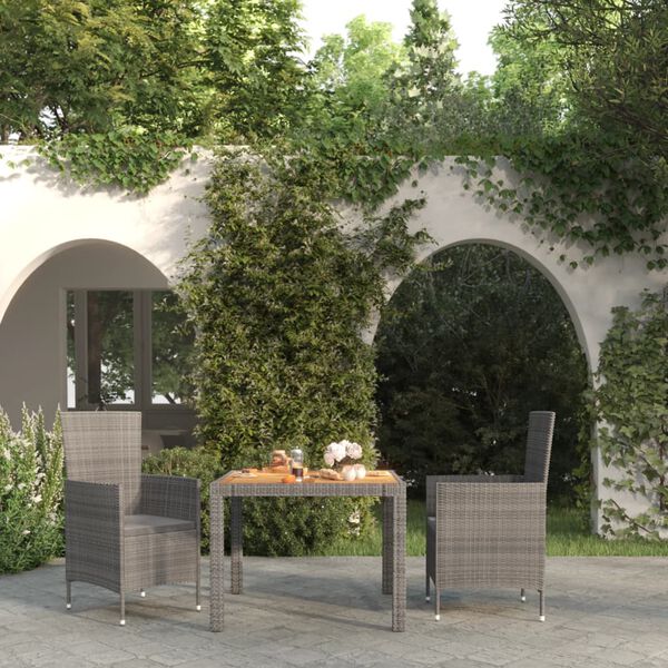 vidaXL Ensemble &agrave; manger d'ext&eacute;rieur 3pcs coussins gris r&eacute;sine tress&eacute;e