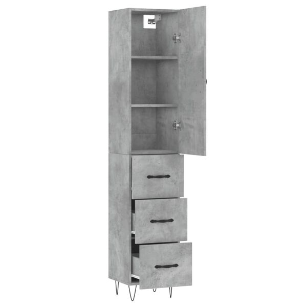 vidaXL Buffet haut Gris b&eacute;ton 34,5x34x180 cm Bois d'ing&eacute;nierie