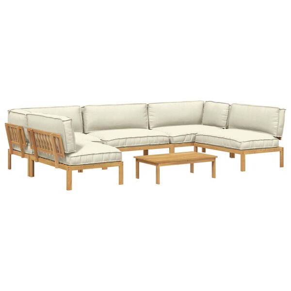 vidaXL Ensemble de Canap&eacute;s Uni 6 pcs Cr&egrave;me Bois d'Acacia Massif