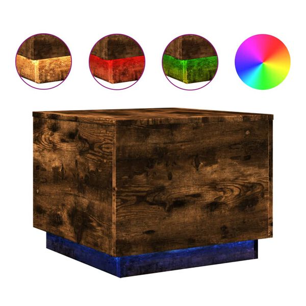 vidaXL Table basse avec lumi&egrave;res LED ch&ecirc;ne fum&eacute; 50x50x40 cm