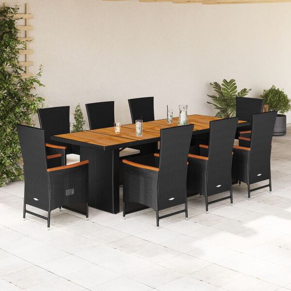 vidaXL Ensemble &agrave; manger de jardin 9pcs coussins noir r&eacute;sine tress&eacute;e