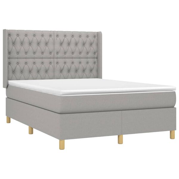 vidaXL Sommier &agrave; lattes de lit avec matelas Gris clair 140x190cm Tissu