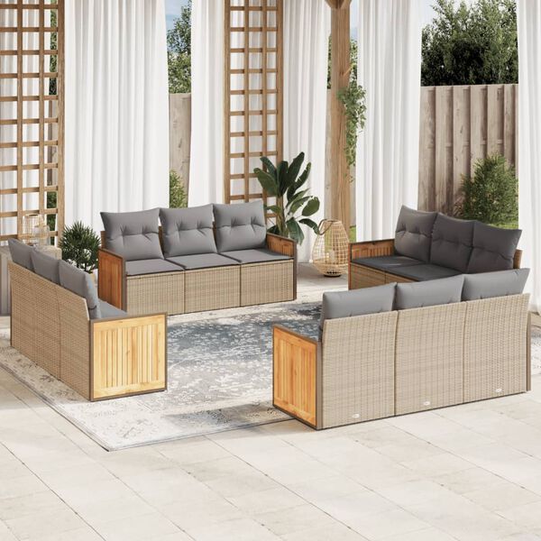 vidaXL Salon de jardin avec coussins 12 pcs beige r&eacute;sine tress&eacute;e