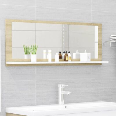 vidaXL Miroir de bain Blanc et chêne sonoma 100x10,5x37 cm Aggloméré