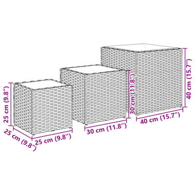 vidaXL Jardinières d'extérieur 3 pcs noir résine tressée