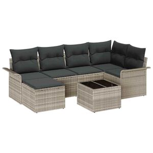 vidaXL Ensemble de canap&eacute; de jardin 7 pcs Gris clair polyrotin