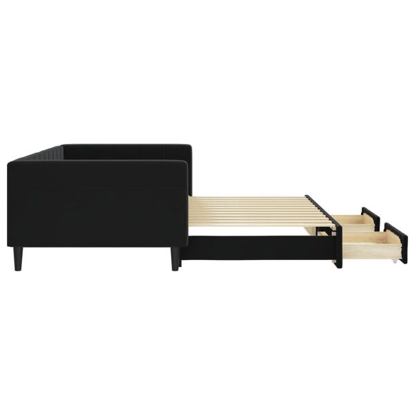 vidaXL Lit de jour avec gigogne et tiroirs sans matelas noir 100x200cm