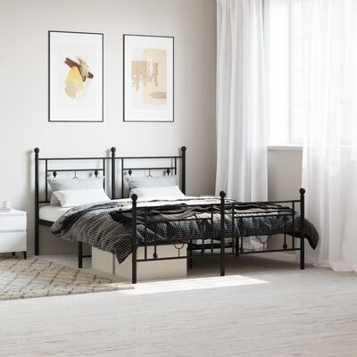 vidaXL Cadre de lit métal sans matelas avec pied de lit noir 150x200cm