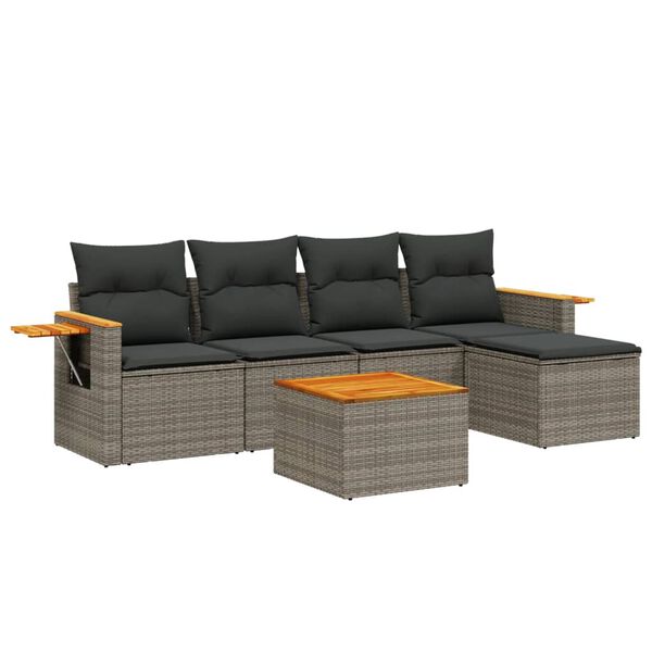 vidaXL Salon de jardin 6 pcs avec coussins gris r&eacute;sine tress&eacute;e
