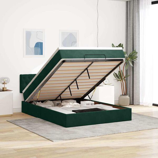 vidaXL Cadre de lit ottoman avec matelas vert fonc&eacute; 140x200 cm velours