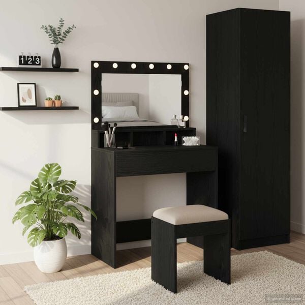 vidaXL Table de Toilette avec étagère Chêne noir 75,5 x 41 x 135 cm