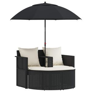 vidaXL Lit de jardin avec parasol Noir R&eacute;sine tress&eacute;e