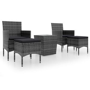 vidaXL Ensemble de bistro jardin 5pcs R&eacute;sine tress&eacute;e verre tremp&eacute; Gris