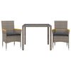 vidaXL Ensemble &agrave; manger de jardin et coussins 3 pcs gris rotin verre