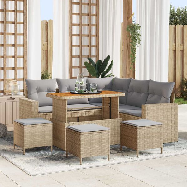 vidaXL Ensemble de canap&eacute; de jardin 9 pcs Beige polyrotin