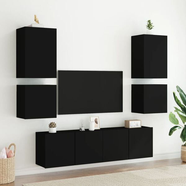 vidaXL Meubles TV muraux 2 pcs noir 40,5x30x40 cm bois d'ing&eacute;nierie