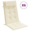 vidaXL Coussins de chaise &agrave; dossier haut lot de 6 cr&egrave;me tissu oxford