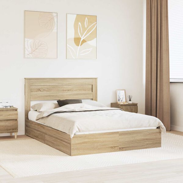 vidaXL Lit de Rangement Ch&ecirc;ne Sonoma 160 x 200 cm Bois d'ing&eacute;nierie