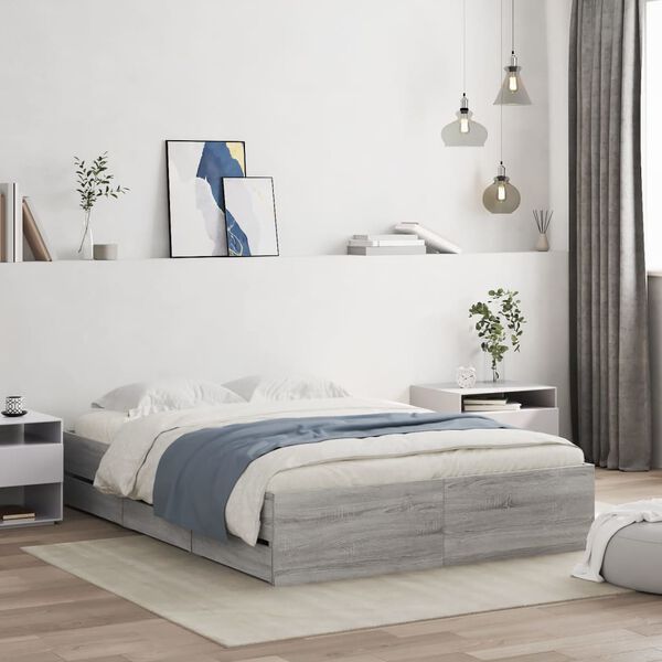 vidaXL Cadre de lit avec tiroirs sans matelas sonoma gris 120x200 cm