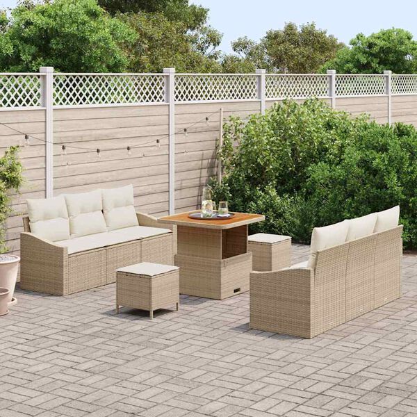 vidaXL Ensemble de canap&eacute; de jardin 9 pcs Beige Poly rotin