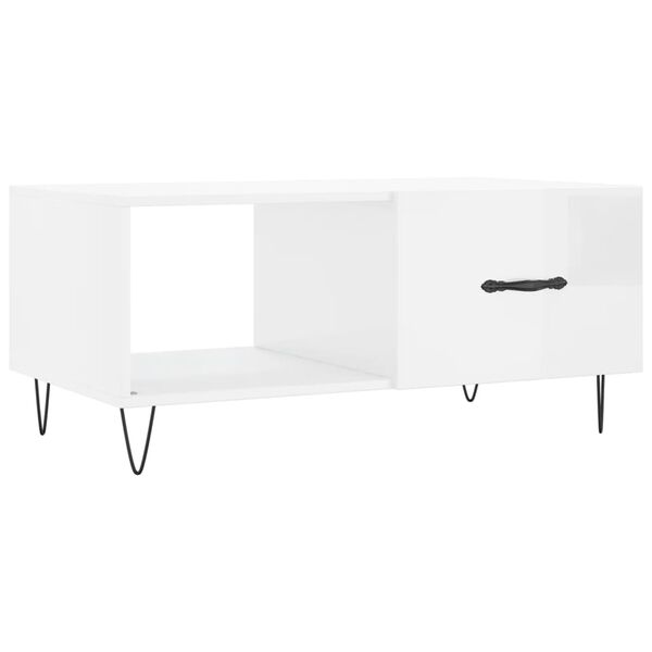 vidaXL Table basse Blanc brillant 90x50x40 cm Bois d'ing&eacute;nierie