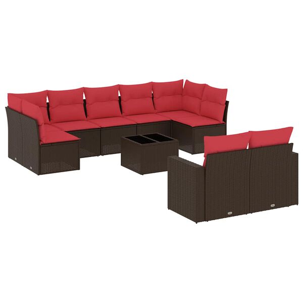 vidaXL Salon de jardin 10 pcs avec coussins marron r&eacute;sine tress&eacute;e