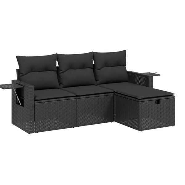 vidaXL Salon de jardin 4 pcs avec coussins noir r&eacute;sine tress&eacute;e