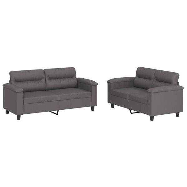 vidaXL Ensemble de canapés 2 pcs avec coussins Gris Similicuir
