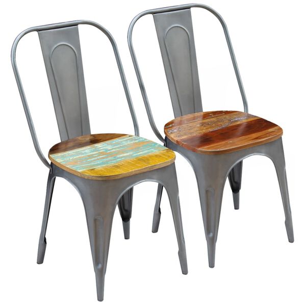 vidaXL Chaises &agrave; manger lot de 2 bois de r&eacute;cup&eacute;ration massif