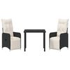 vidaXL Ensemble de salle &agrave; manger pour jardin 3 pcs Noir polyrotin