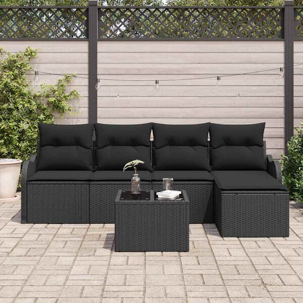 vidaXL Ensemble de canapé de jardin 6 pcs Noir polyrotin