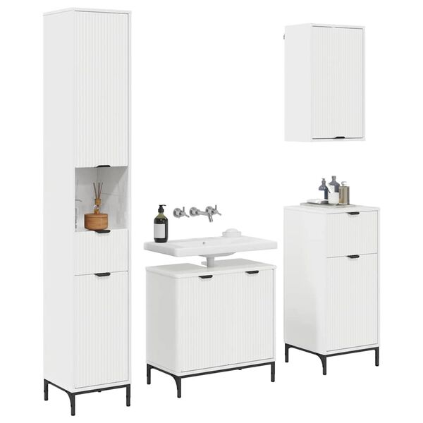 vidaXL Ensemble de mobilier de salle de bain avec porte Blanc brillant