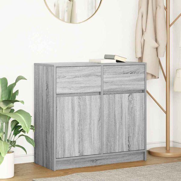 vidaXL Buffet avec tiroir sonoma gris 80x34x76 cm bois d'ing&eacute;nierie