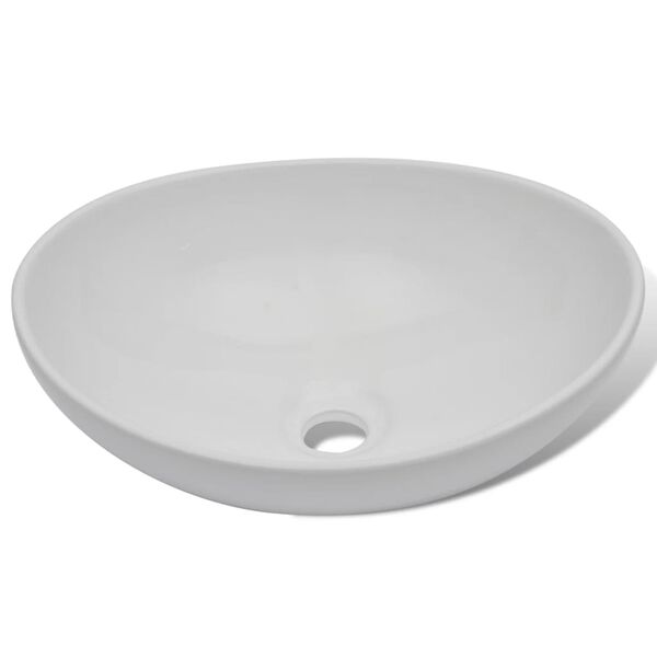 vidaXL Lavabo de salle de bain avec mitigeur C&eacute;ramique Ovale Blanc