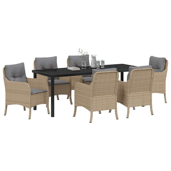 vidaXL Ensemble de salle &agrave; manger pour jardin 7 pcs Beige polyrotin