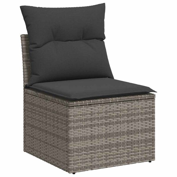 vidaXL Salon de jardin avec coussins 7 pcs gris r&eacute;sine tress&eacute;e