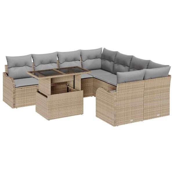 vidaXL Ensemble de canap&eacute; de jardin avec coussin 9 pcs Beige Polyrotin