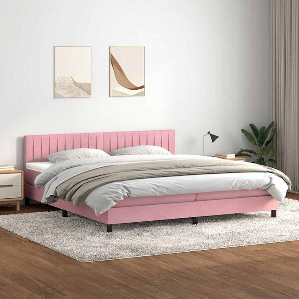 vidaXL Sommier &agrave; lattes de lit avec matelas rose 200x210 cm velours