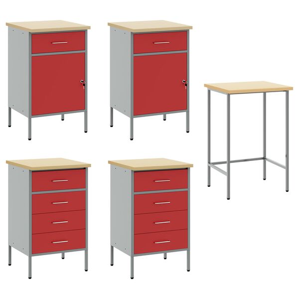 vidaXL Placard de travail avec tiroir 4 pcs Rouge 200 x 55 x 85 cm