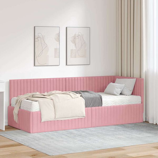 vidaXL Cadre de lit d'angle avec matelas 2 pcs Gris Velours