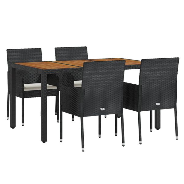 vidaXL Ensemble &agrave; manger de jardin coussins 5pcs Noir R&eacute;sine tress&eacute;e