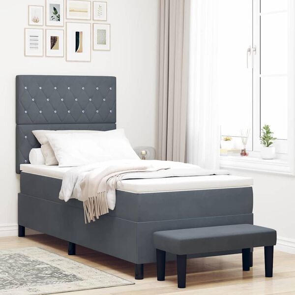 vidaXL Lit &agrave; ressorts avec matelas Gris fonc&eacute; 90 x 190 cm Velours