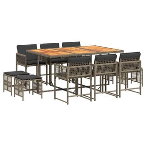vidaXL Ensemble &agrave; manger de jardin 11pcs avec coussins gris poly rotin